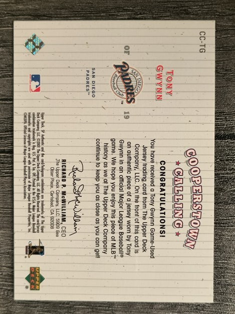 2001 SP Authentic Cooperstown Calling Game Jersey #CCTG Tony Gwynn