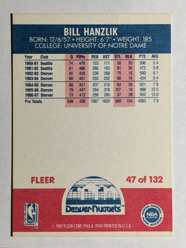 1987-88 Fleer #47 Bill Hanzlik