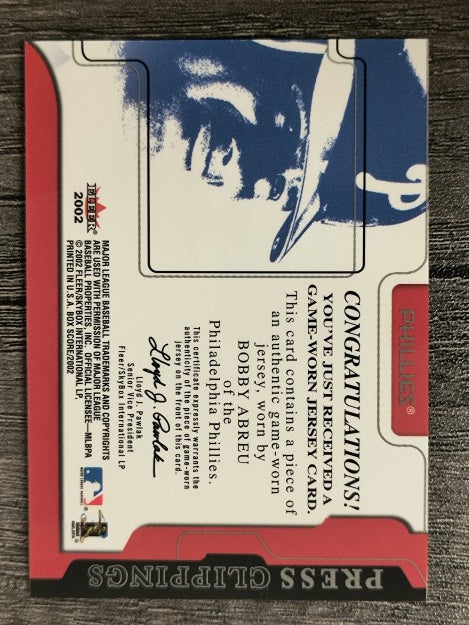 2002 Fleer Box Score Press Clippings Game Used #1 Bob Abreu Jsy