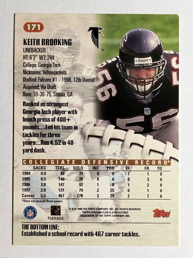1998 Stadium Club #171 Keith Brooking RC