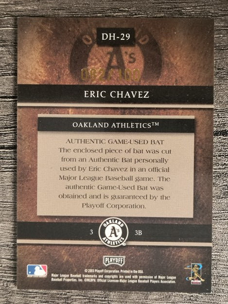 2003 Playoff Prestige Diamond Heritage Material #29 Eric Chavez Bat