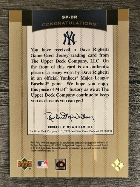 2003 Sweet Spot Classics Pinstripes #SPDR Dave Righetti