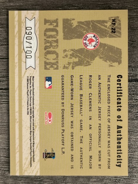2004 Leaf Certified Cuts K-Force Material #22 Roger Clemens Sox Jsy/100