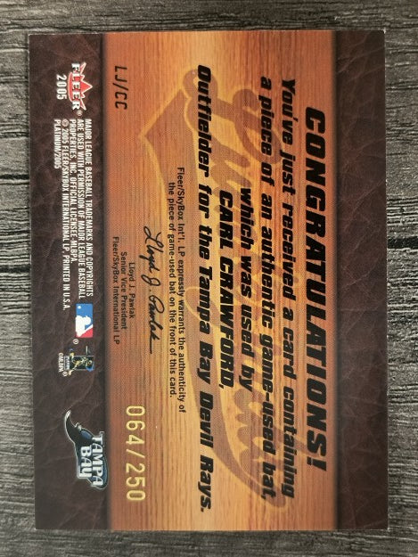 2005 Fleer Platinum Lumberjacks Bat Gold #CC Carl Crawford (EXMT)