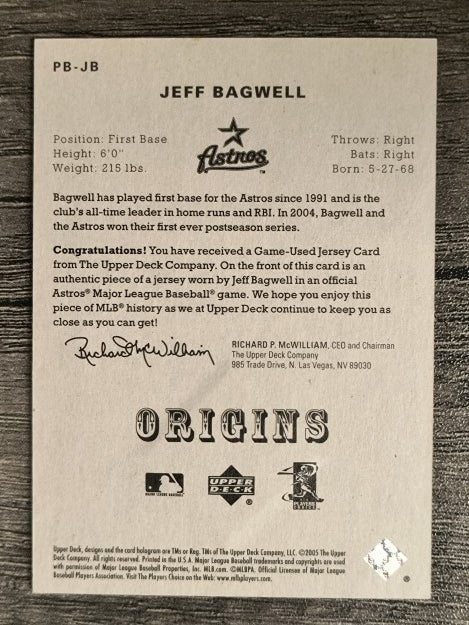 2005 Origins Materials Jersey #JB Jeff Bagwell