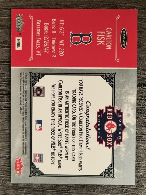 2006 Greats of the Game Red Sox Greats Memorabilia #CF Carlton Fisk Pants