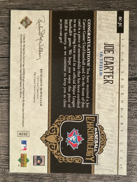 2006 SP Legendary Cuts Baseball Chronology Materials #JC Joe Carter Jsy