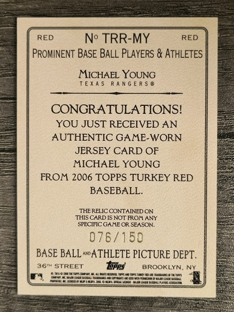 2006 Topps Turkey Red Relics Red #MY Michael Young Jsy