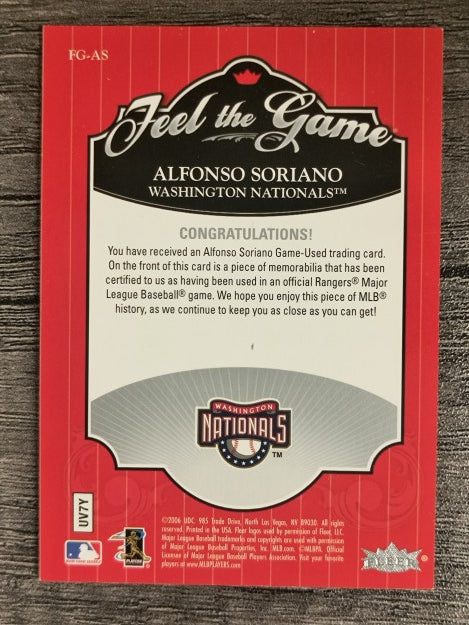 2006 Ultra Feel the Game #AS Alfonso Soriano Jsy
