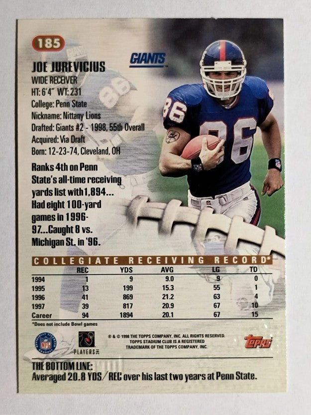 1998 Stadium Club #185 Joe Jurevicius RC
