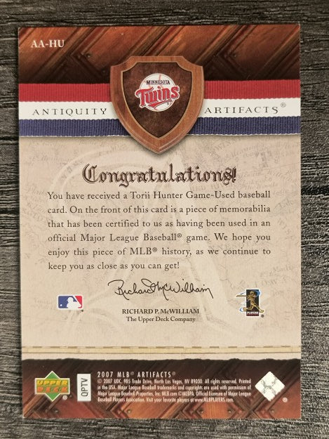 2007 Artifacts Antiquity Artifacts #HU Torii Hunter