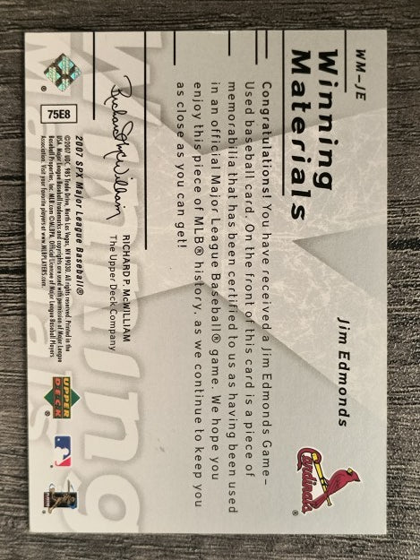 2007 SPx Winning Materials 199 Silver #JE Jim Edmonds/199