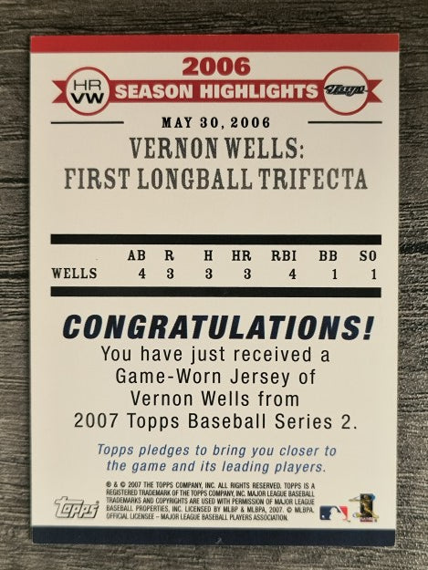 2007 Topps Highlights Relics #VW Vernon Wells D2