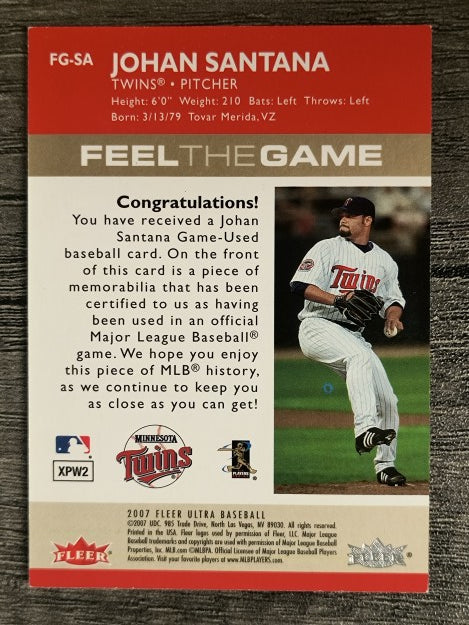 2007 Ultra Feel the Game Materials #SA Johan Santana