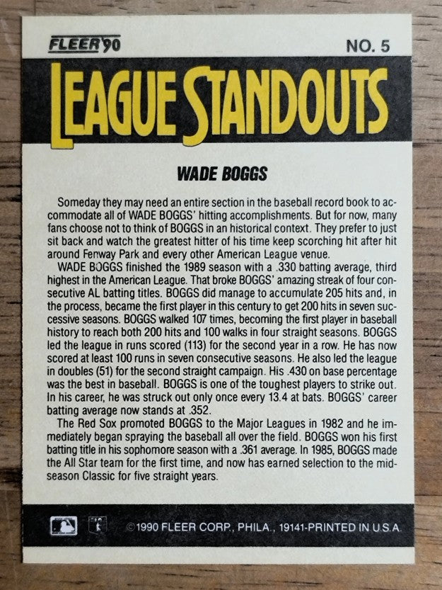 1990 Fleer League Standouts #5 Wade Boggs