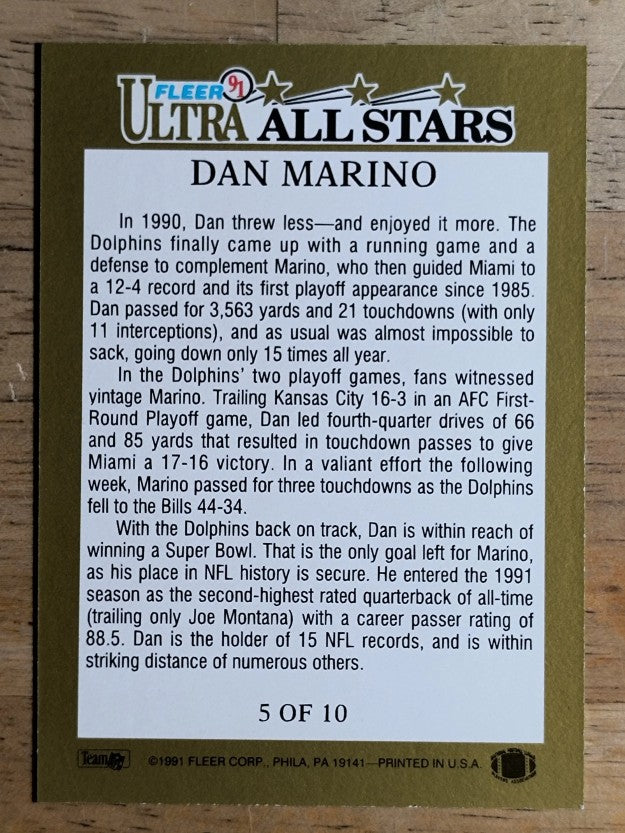 1991 Ultra All-Stars #5 Dan Marino
