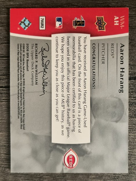2008 SPx Winning Materials Limited Patch Team Initials #AH Aaron Harang