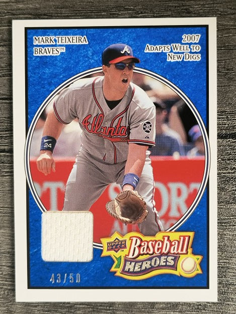 2008 Upper Deck Heroes Jersey Navy Blue #9 Mark Teixeira