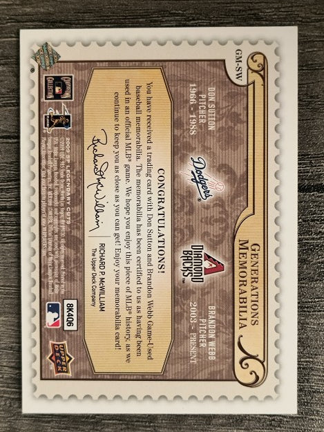 2009 SP Legendary Cuts Generations Dual Memorabilia Don Sutton/Brandon Webb