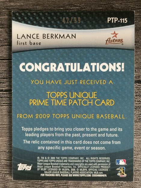 2009 Topps Unique Primetime Patches #PTP115 Lance Berkman/99 (EXMT)