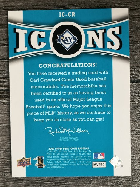 2009 Upper Deck Icons Icons Jerseys #CR Carl Crawford