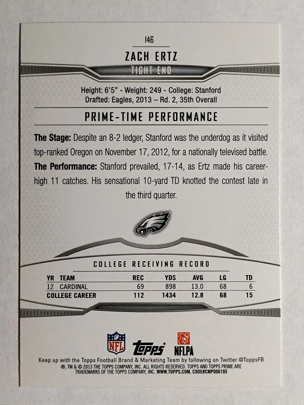 2013 Topps Prime Retail #146 Zach Ertz RC