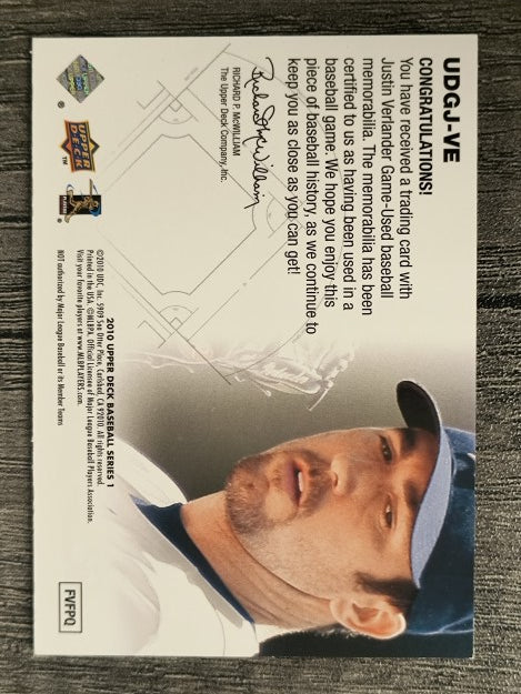 2010 Upper Deck UD Game Jersey #VE Justin Verlander