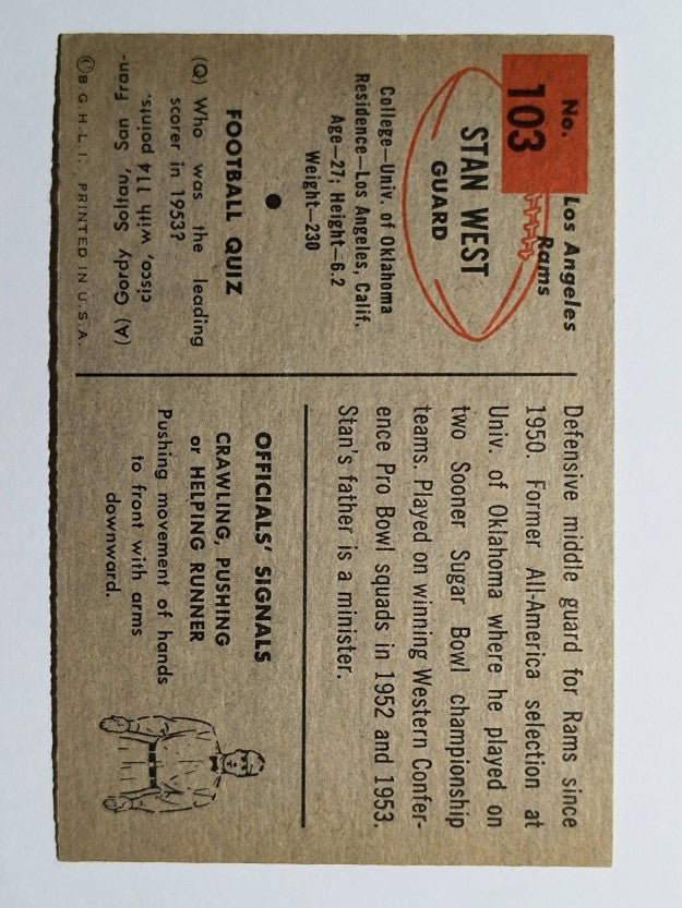 1954 Bowman #103 Stan West RC (NMMT)