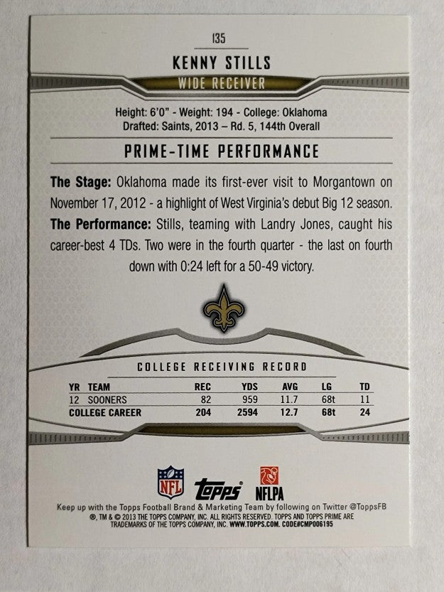2013 Topps Prime Retail #135 Kenny Stills RC