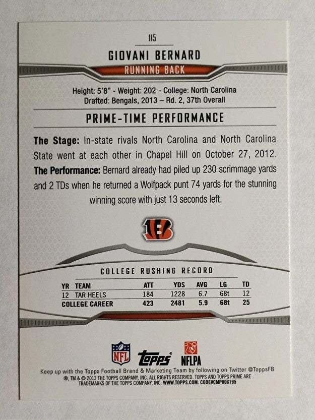 2013 Topps Prime Retail #115 Giovani Bernard RC