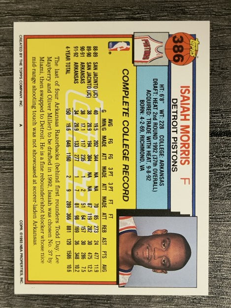 1992-93 Topps Gold #386 Isaiah Morris