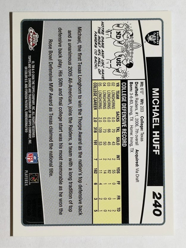 2006 Topps Chrome Special Edition Rookies #240 Michael Huff (EXMT)