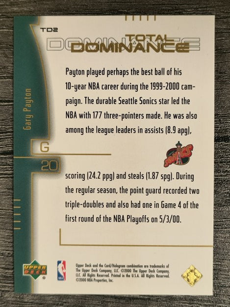 2000-01 Upper Deck Total Dominance #TD2 Gary Payton