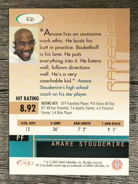 2002 SAGE HIT Rarefied Emerald #R36 Amare Stoudemire