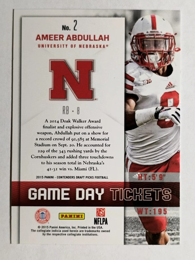 2015 Panini Contenders Draft Picks Game Day Tickets #2 Ameer Abdullah
