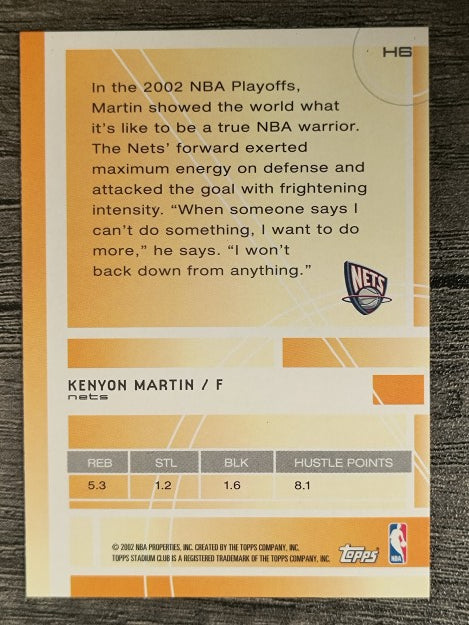 2002-03 Stadium Club The Hustlers #H6 Kenyon Martin