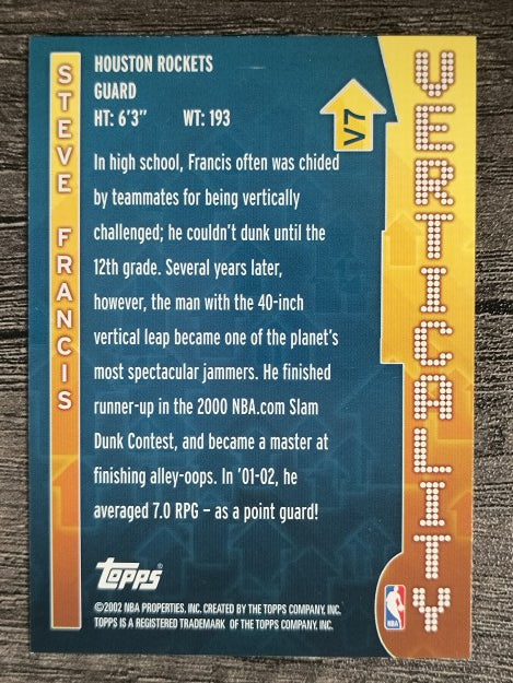 2002-03 Topps Verticality #V7 Steve Francis