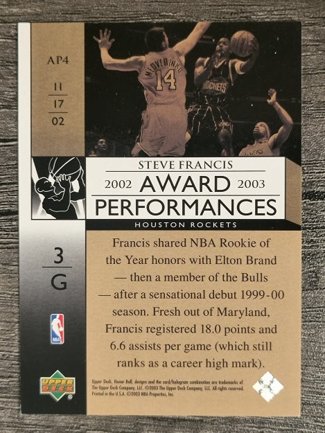 2002-03 Upper Deck Honor Roll Award Performances #AP4 Steve Francis