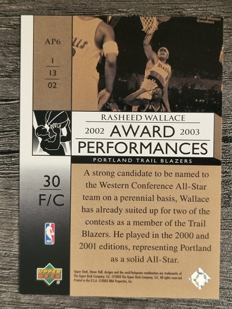 2002-03 Upper Deck Honor Roll Award Performances #AP6 Rasheed Wallace