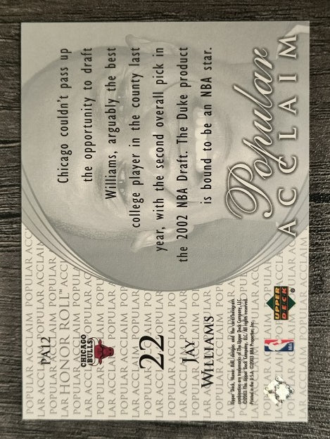 2002-03 Upper Deck Honor Roll Popular Acclaim #PA12 Jay Williams