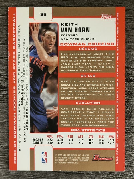 2003-04 Bowman Gold #25 Keith Van Horn