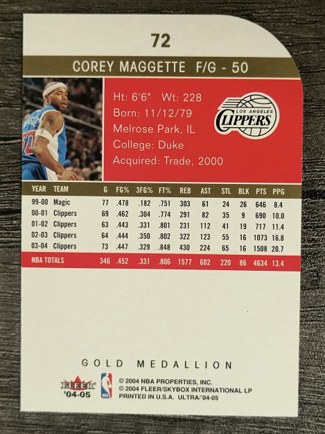 2004-05 Ultra Gold Medallion #72 Corey Maggette