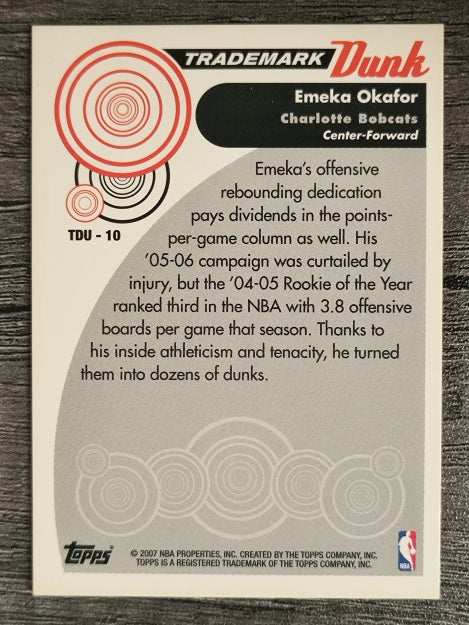 2006-07 Topps Trademark Moves Dunk #TDU10 Emeka Okafor
