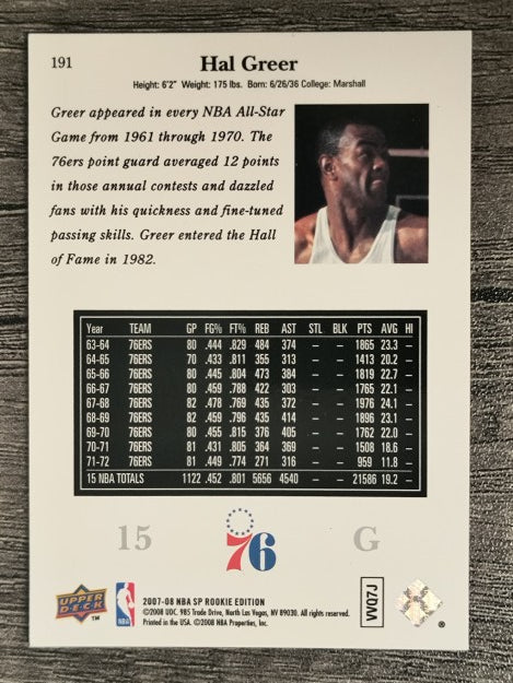 2007-08 SP Rookie Edition #191 Hal Greer 98-99