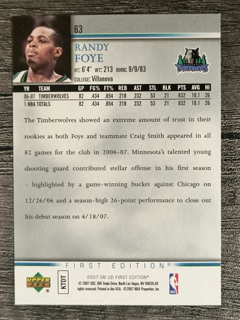 2007-08 Upper Deck First Edition #63 Randy Foye