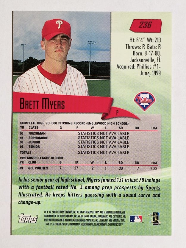 2000 Stadium Club Chrome #236 Brett Myers RC