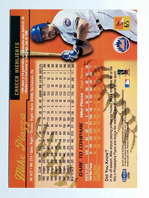 1999 Ultra #65 Mike Piazza