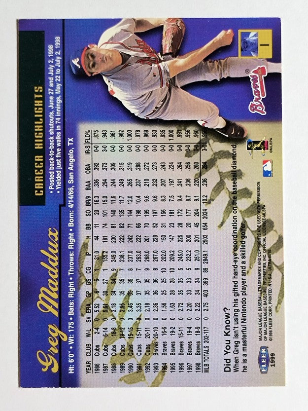 1999 Ultra #1 Greg Maddux