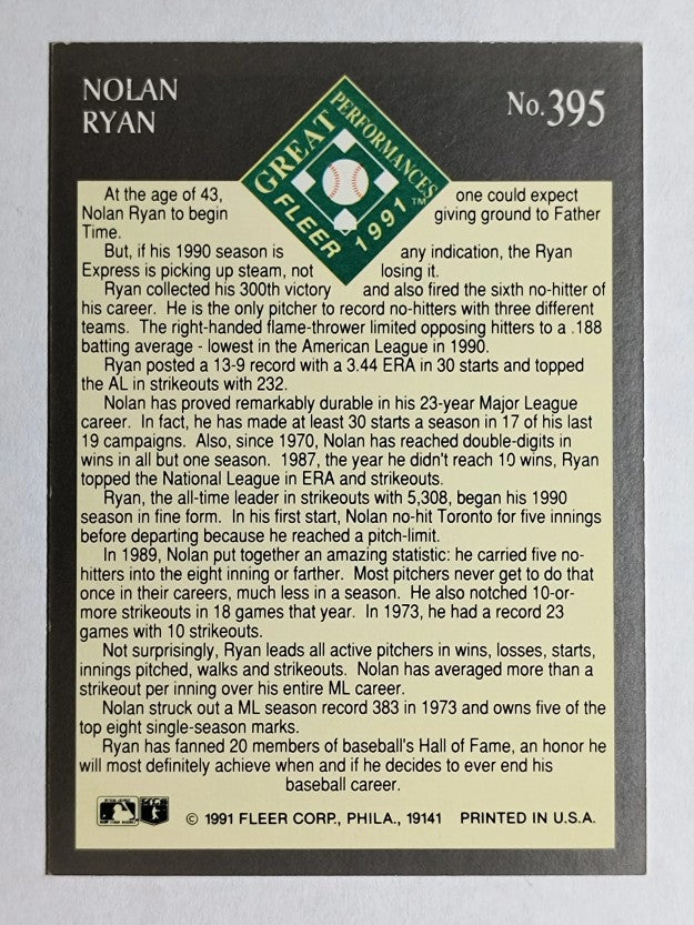 1991 Ultra #395 Nolan Ryan EP
