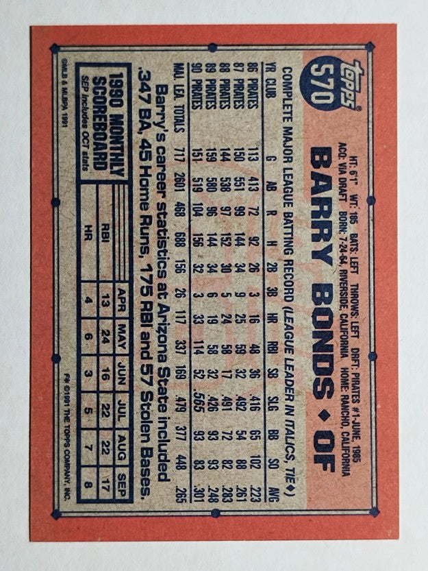 1991 Topps #570 Barry Bonds